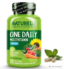 NATURELO One Daily Multivitamin for Men - with Vitamins & Minerals + Organic Whole Foods - Supplement to Boost Energy, General Health - Non-GMO - 60 Capsules